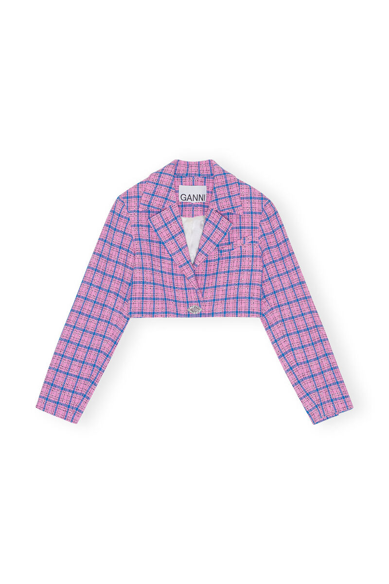 Check Suiting Cropped Blazer, Cotton, in colour Wild Orchid - 1 - GANNI