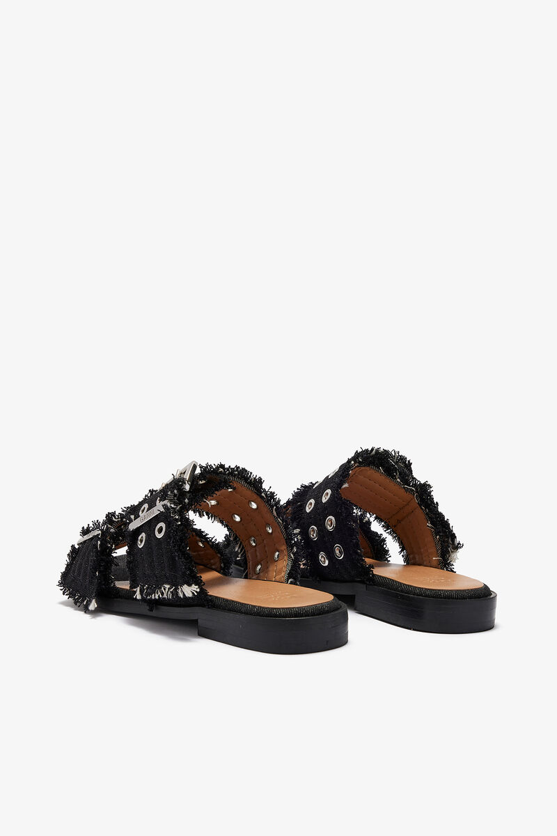 Feminine Buckle Two-Strap Sandals in Black, Cotton, in colour Black - 3 - GANNI
