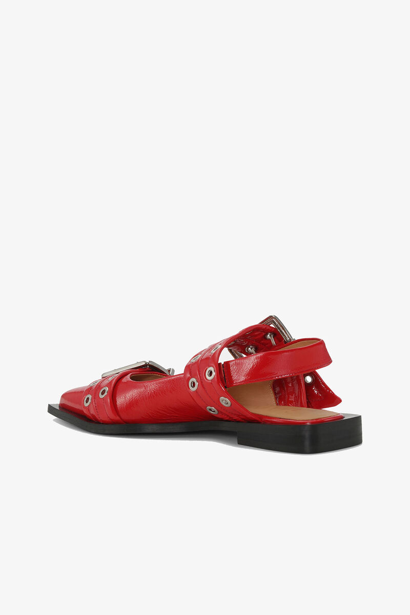 Feminine Buckle Ballerinas in Red, Recycled Cotton, in colour Racing Red - 3 - GANNI