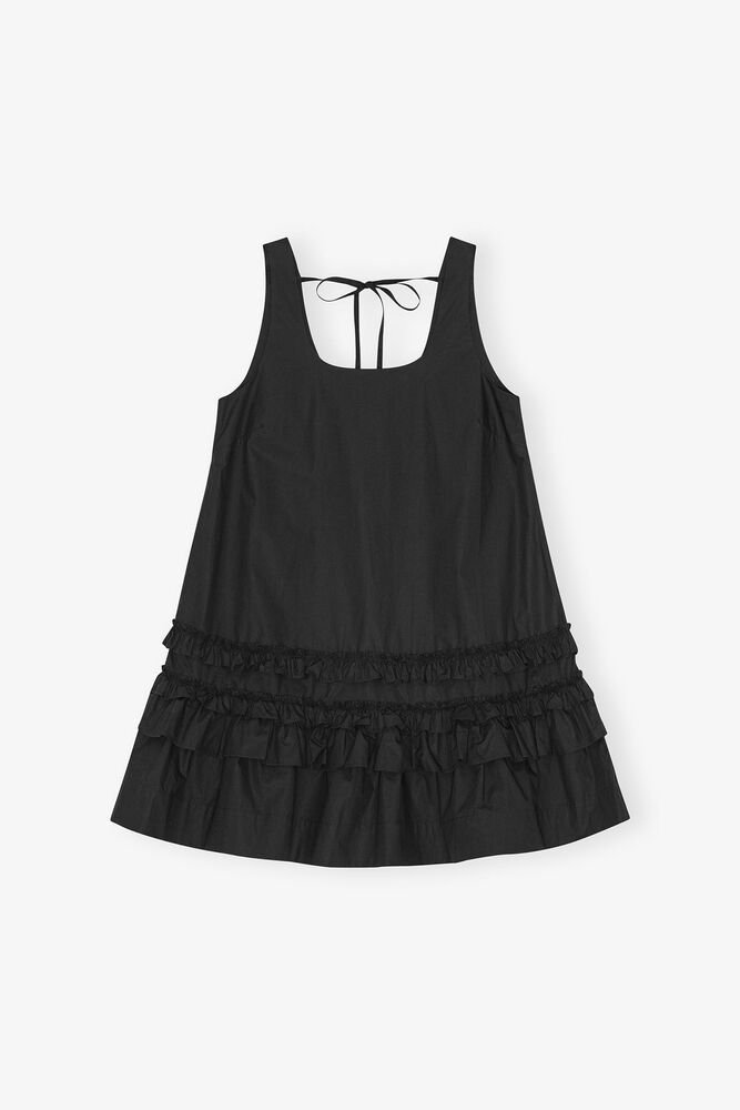 Black Cotton Poplin Mini Dress, Black