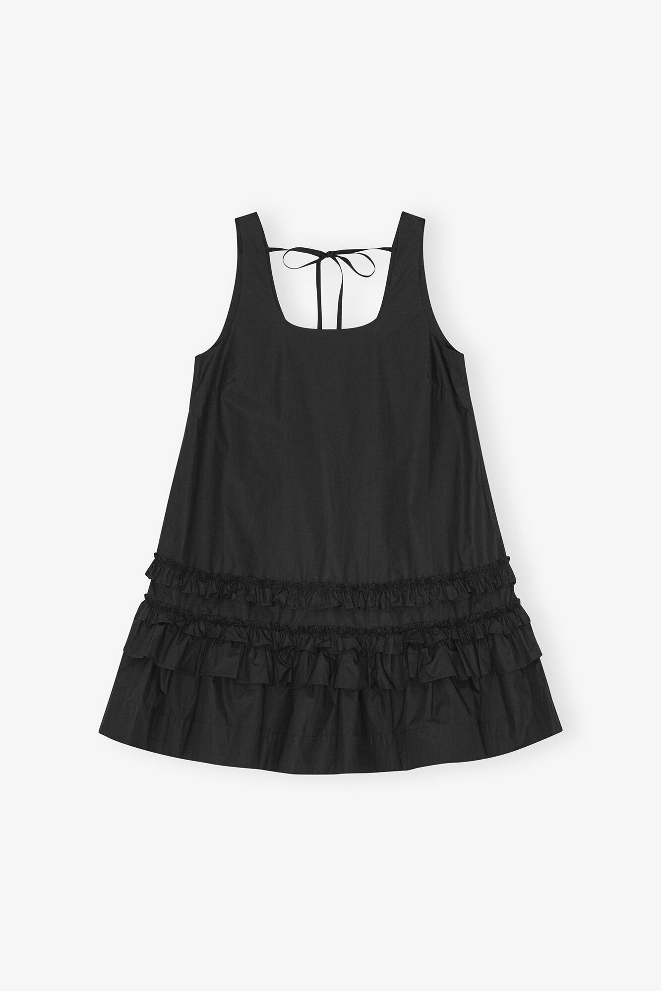 Black Cotton Poplin Mini Dress, Organic Cotton, in colour Black - 1 - GANNI