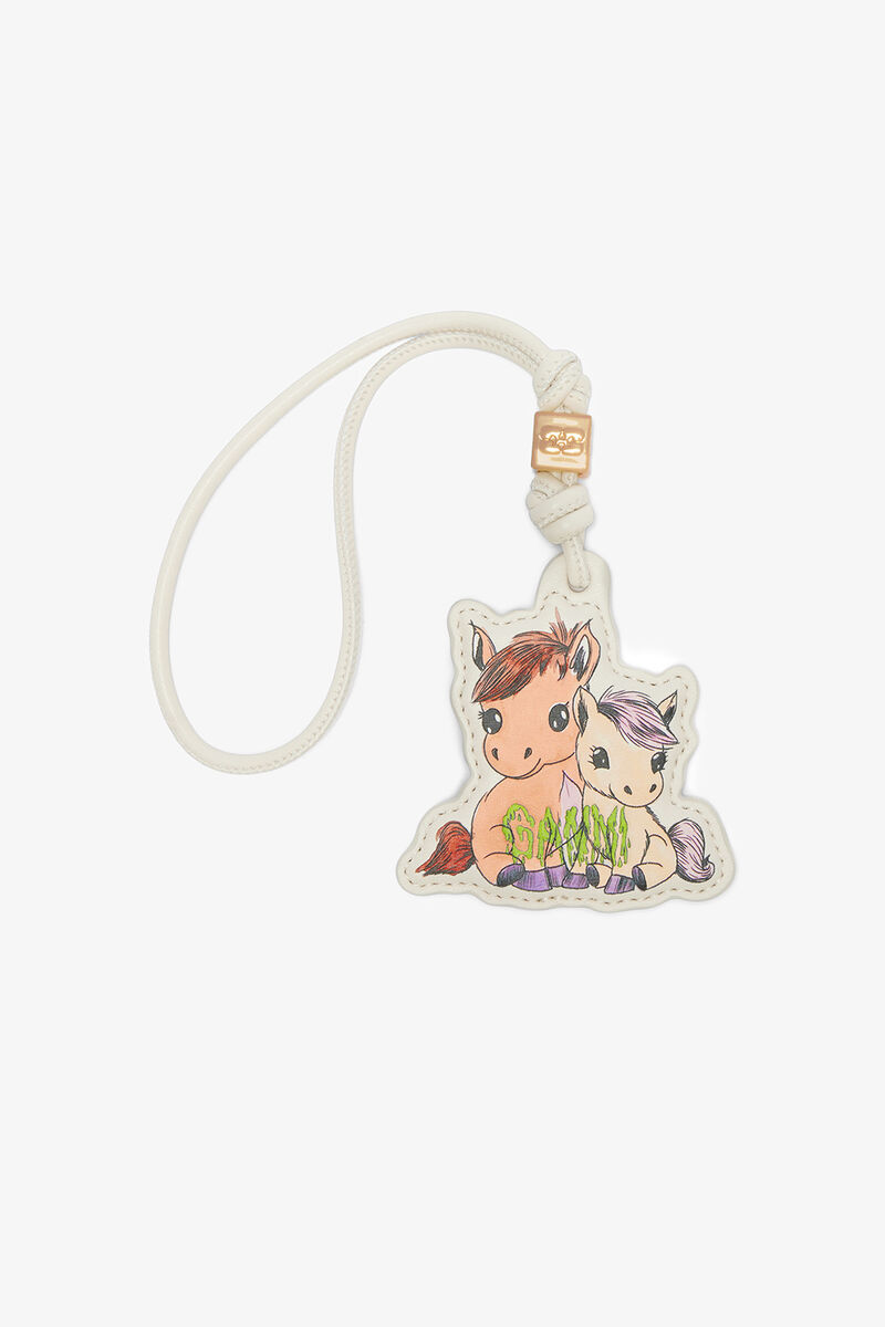 Pony Keychain, Recycled Leather, in colour Egret - 1 - GANNI