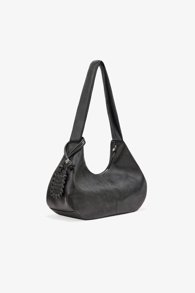 Medium Hobo-veske i stålgrått, Lyocell, in colour Steal Grey - 2 - GANNI
