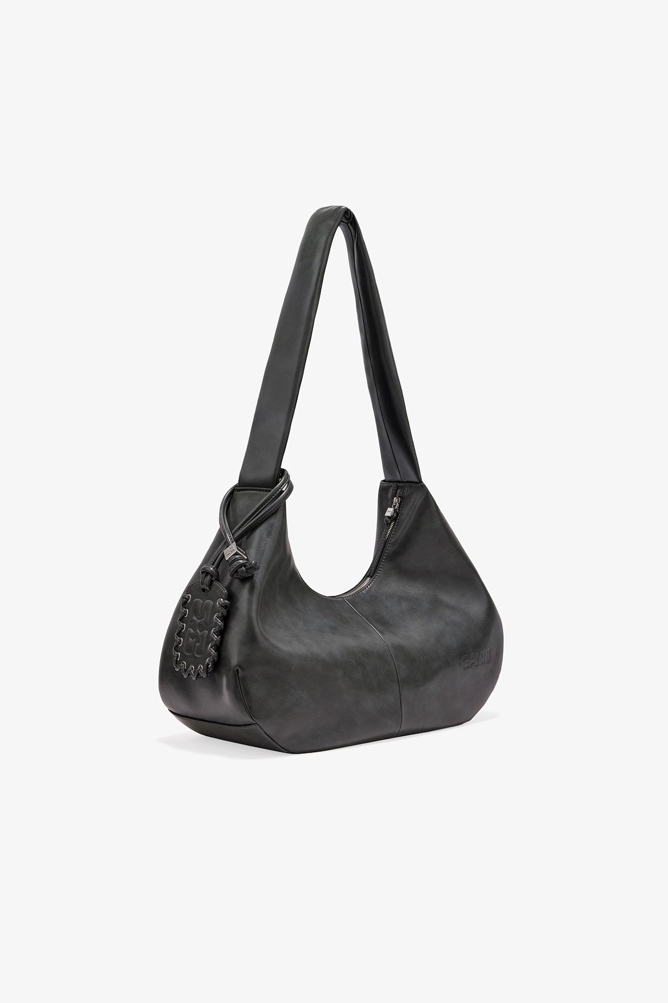 Medium Hobo-veske i stålgrått, Lyocell, in colour Steal Grey - 2 - GANNI