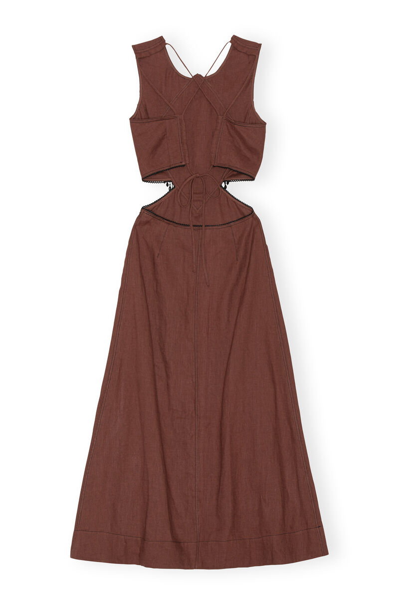 100% Hemp Maxi Dress with beaded fringes, Hemp, in colour Root Beer - 2 - GANNI
