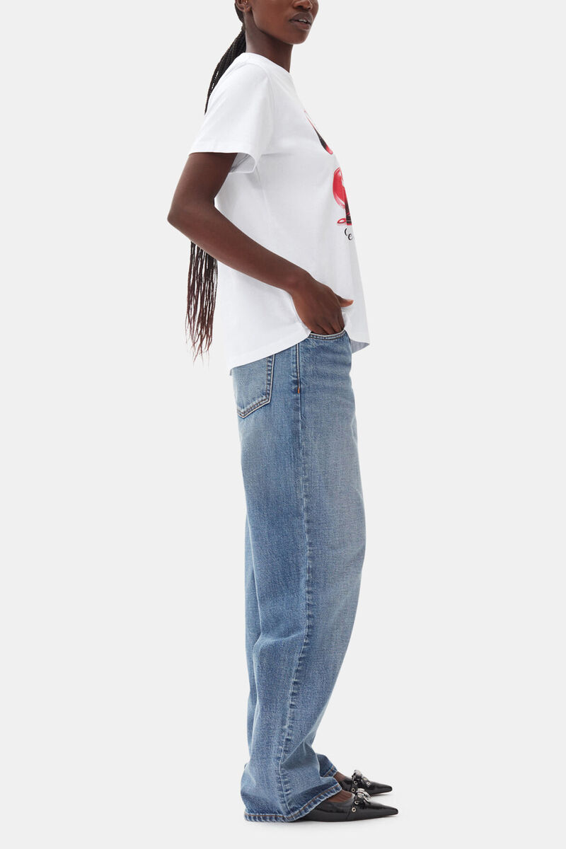 White Basic Jersey Cherry Relaxed T-shirt, Organic Cotton, in colour Bright White - 3 - GANNI