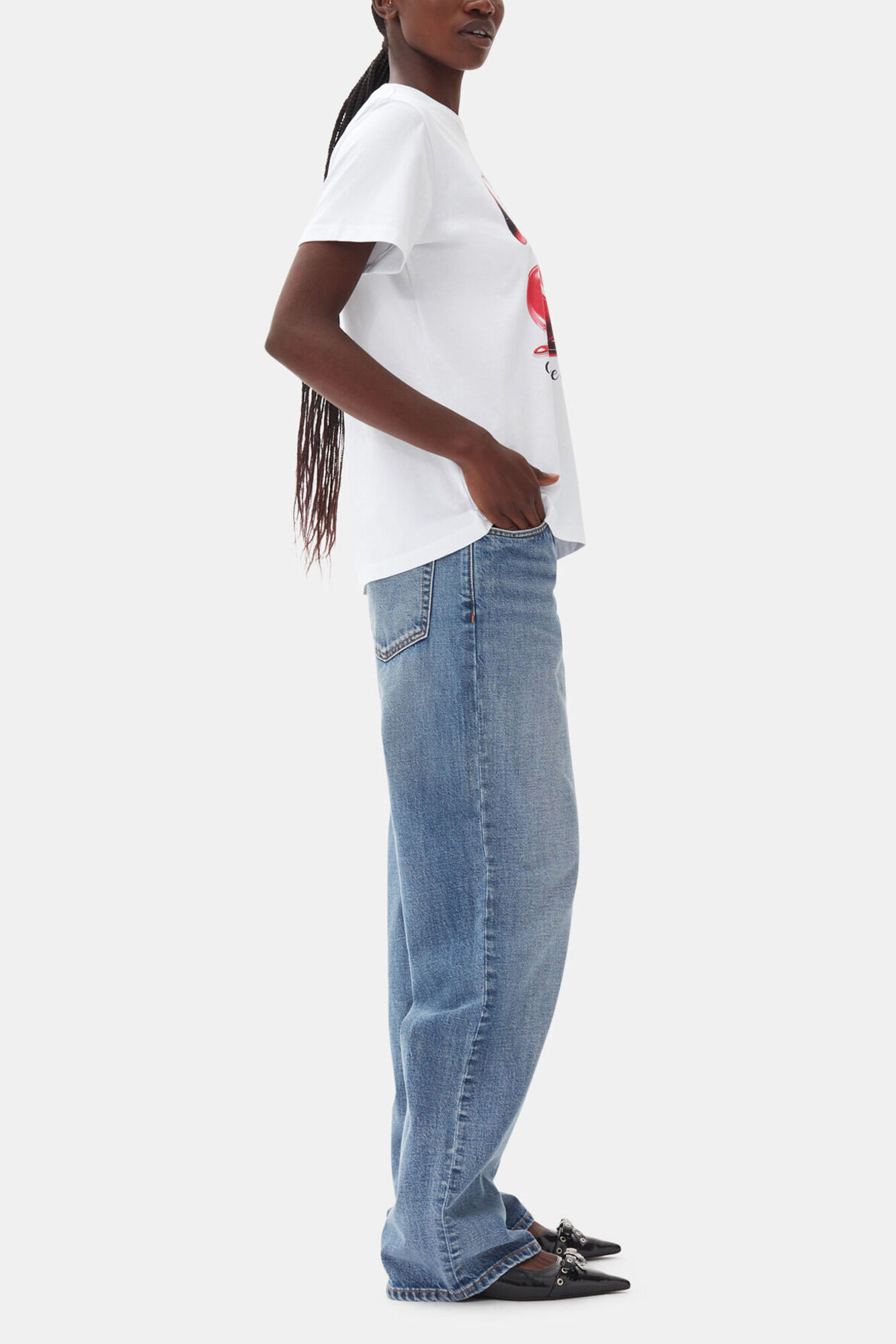 White Basic Jersey Cherry Relaxed T-shirt, Organic Cotton, in colour Bright White - 3 - GANNI