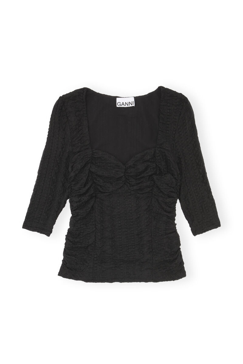 Ruched Lace Blouse , Elastane, in colour Black - 1 - GANNI