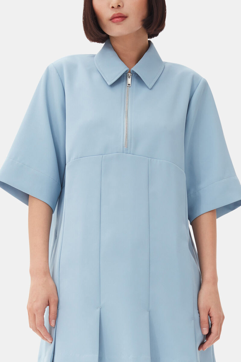 Light Blue Twill Suiting Mini Dress, Recycled Polyester, in colour Dusty Blue - 2 - GANNI