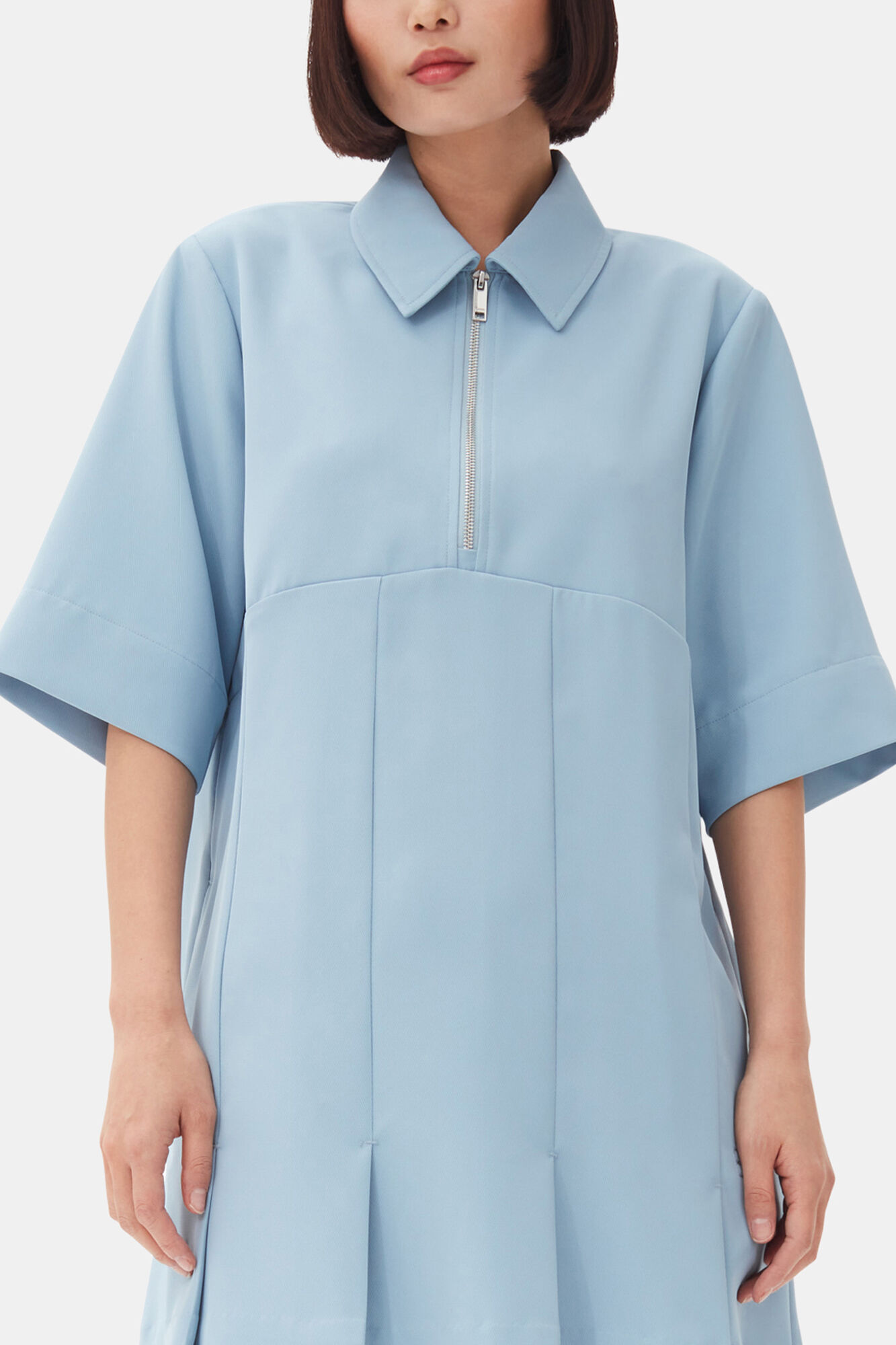 Light Blue Twill Suiting Mini Dress, Recycled Polyester, in colour Dusty Blue - 2 - GANNI