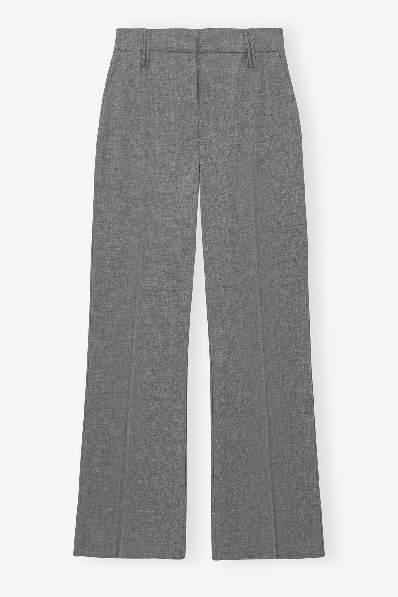 Grey Drapey Melange Pants, Elastane, in colour Paloma Melange - 1 - GANNI
