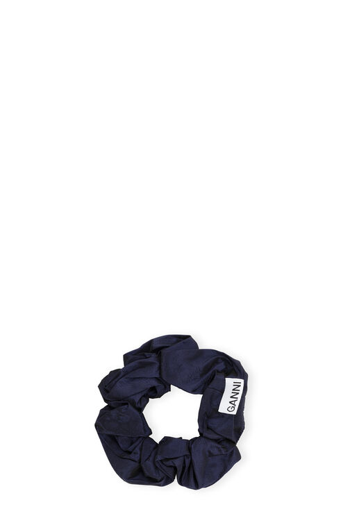 Ganni Blue Shiny Taffeta Scrunchie In Sodalite Blue