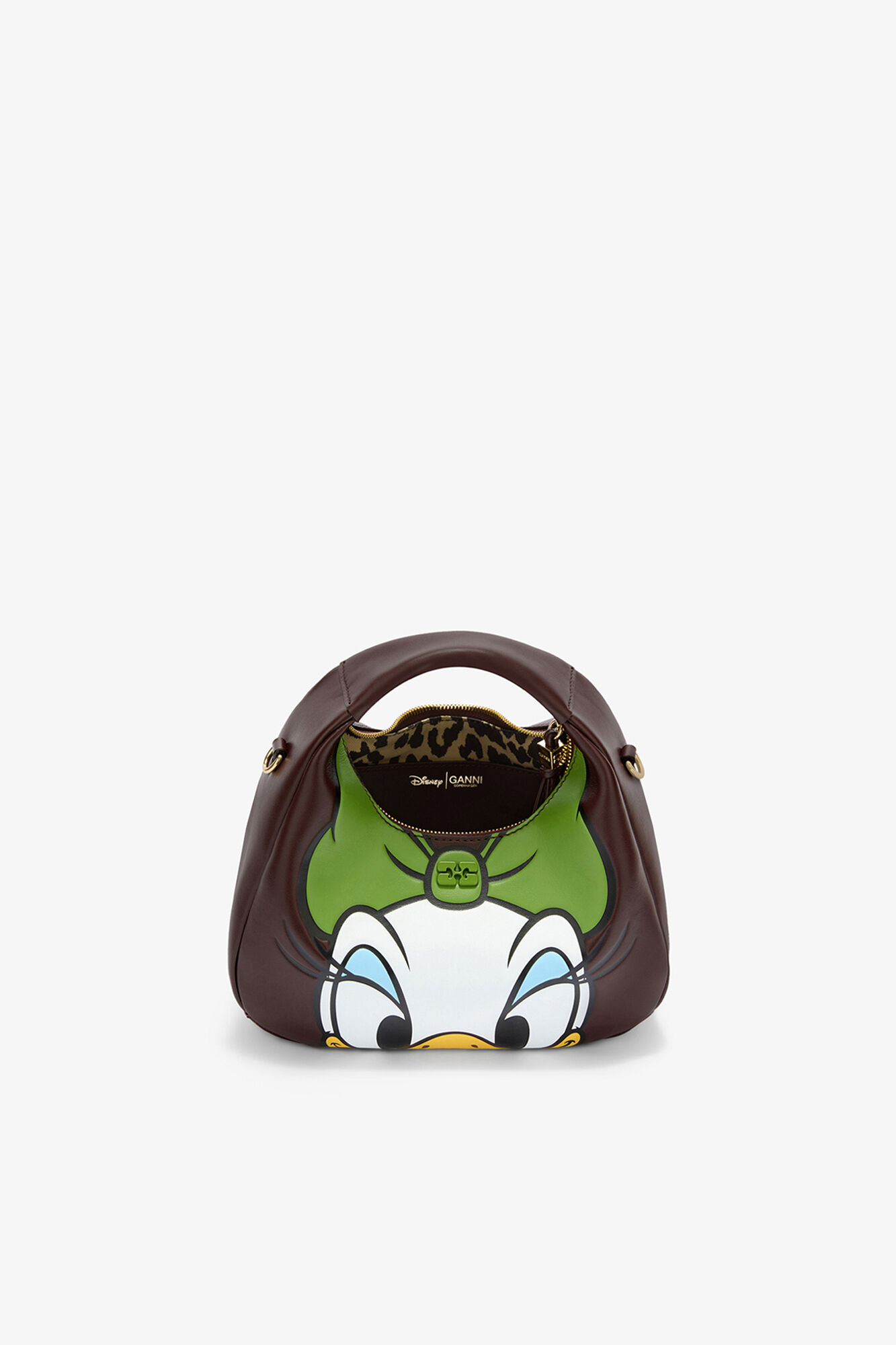 Daisy Duck Mini Hobo Bag in Brown, Recycled Leather, in colour Seal Brown - 3 - GANNI
