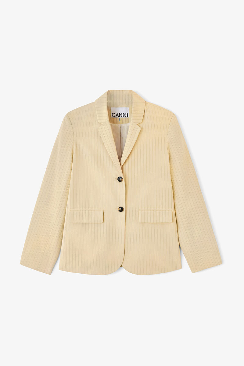 Blazer in Beige Suiting, Organic Cotton, in colour Summer Sand - 1 - GANNI