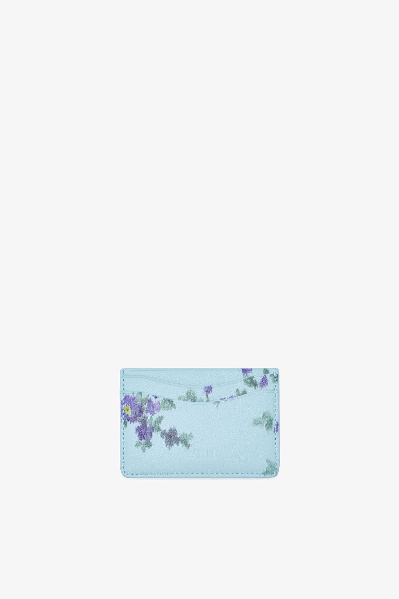 Bou Card Holder in Blue, Recycled Leather, in colour Iced Aqua - 2 - GANNI