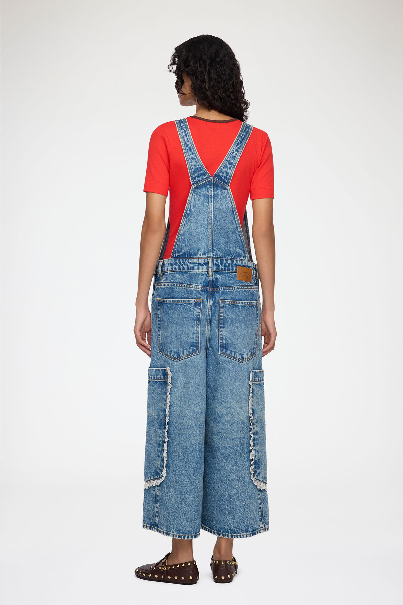 Overalls Cropped Lace in Rigid Denim | GANNI US