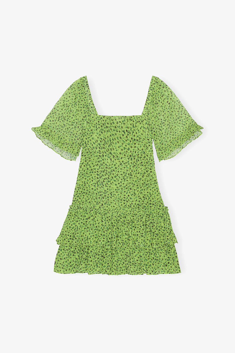 Chiffon Mini Dress, Recycled Polyester, in colour Tender Shoots - 1 - GANNI