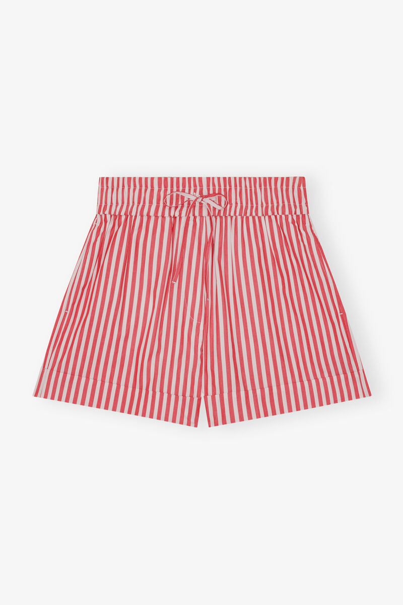 Red Stripe Cotton Shorts, Cotton, in colour Barbados Cherry - 1 - GANNI
