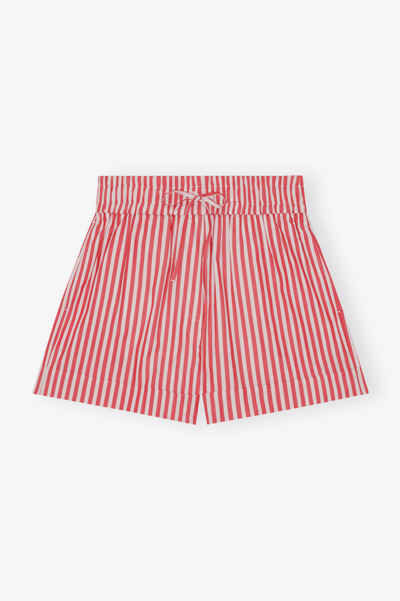 Red Stripe Cotton Shorts, Cotton, in colour Barbados Cherry - 1 - GANNI