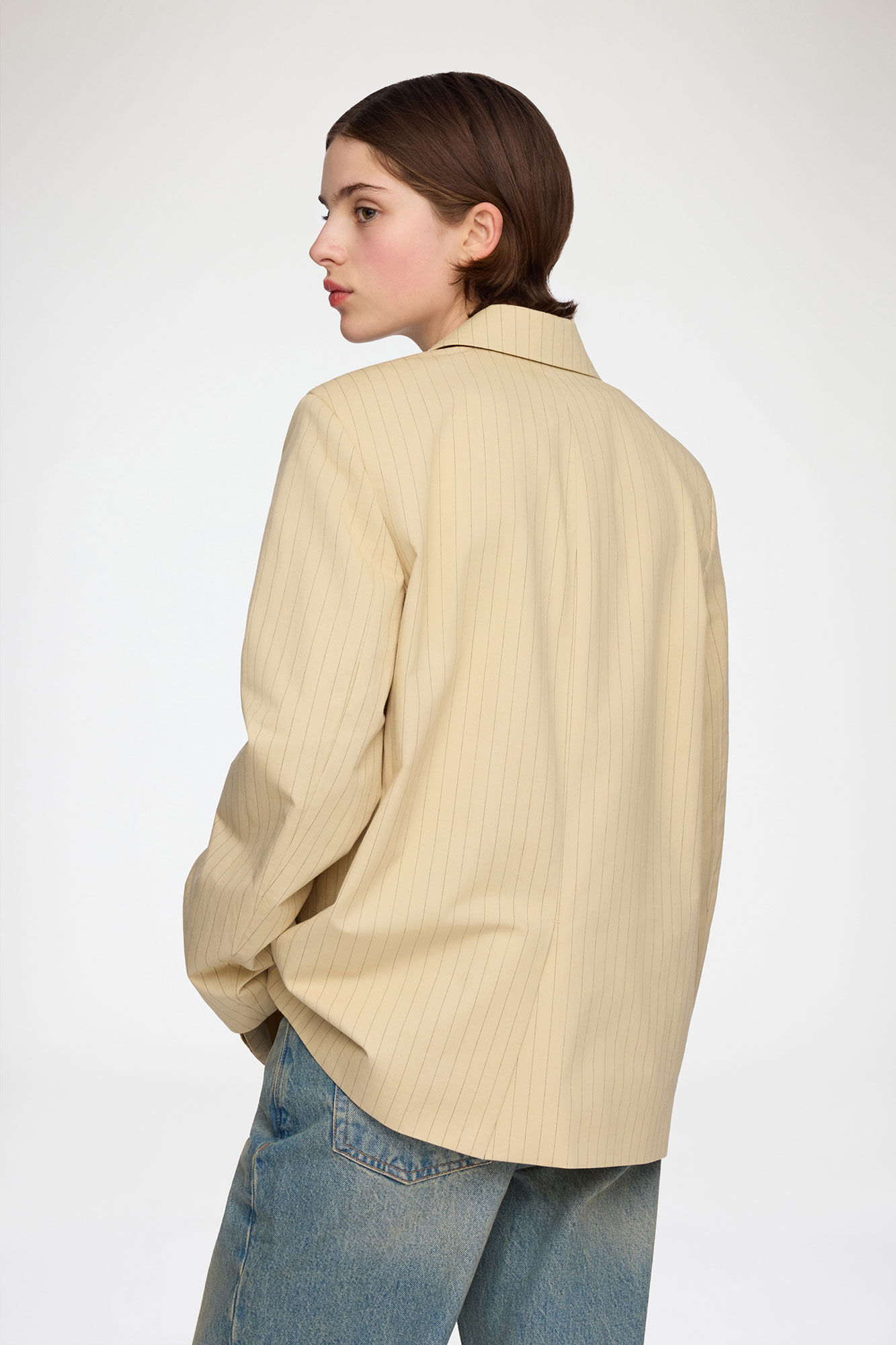 Blazer in Beige Suiting, Organic Cotton, in colour Summer Sand - 3 - GANNI