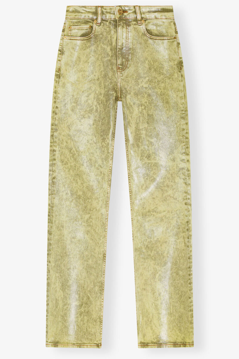 Green Foil Jeans, Cotton, in colour Golden Cypress - 1 - GANNI