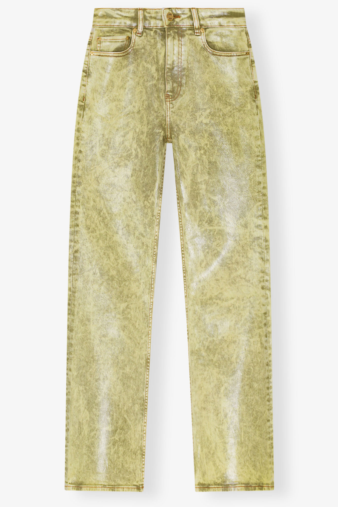 Green Foil Jeans, Cotton, in colour Golden Cypress - 1 - GANNI