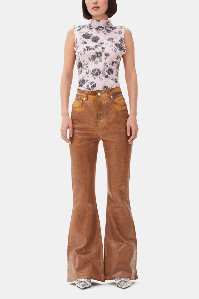 Brown Foil Flared Jeans, Cognac
