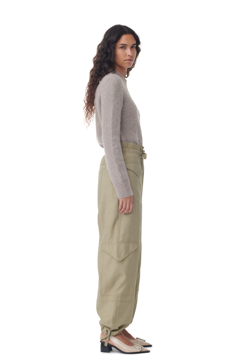 Light Slub High Waist Pocket Hose, LENZING™ ECOVERO™, in colour Aloe - 2 - GANNI