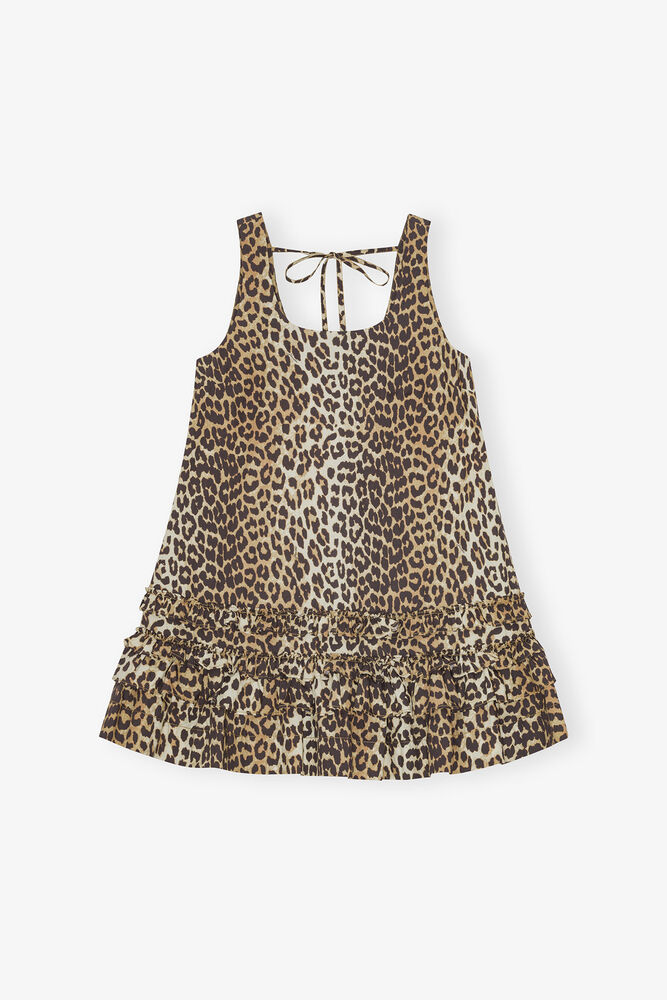 Leopard Cotton Poplin Mini Dress, Leopard