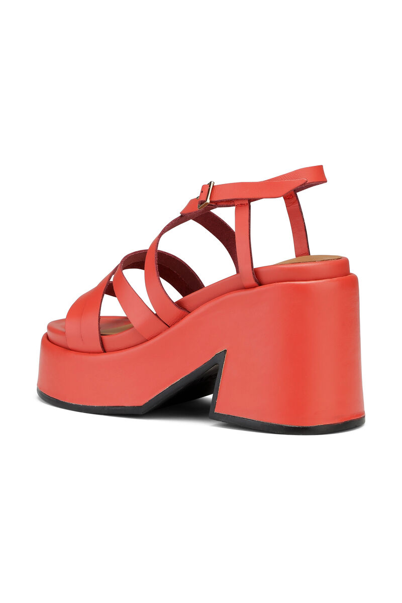 Chunky Heeled Sandals, Calf Leather, in colour Paprika - 2 - GANNI