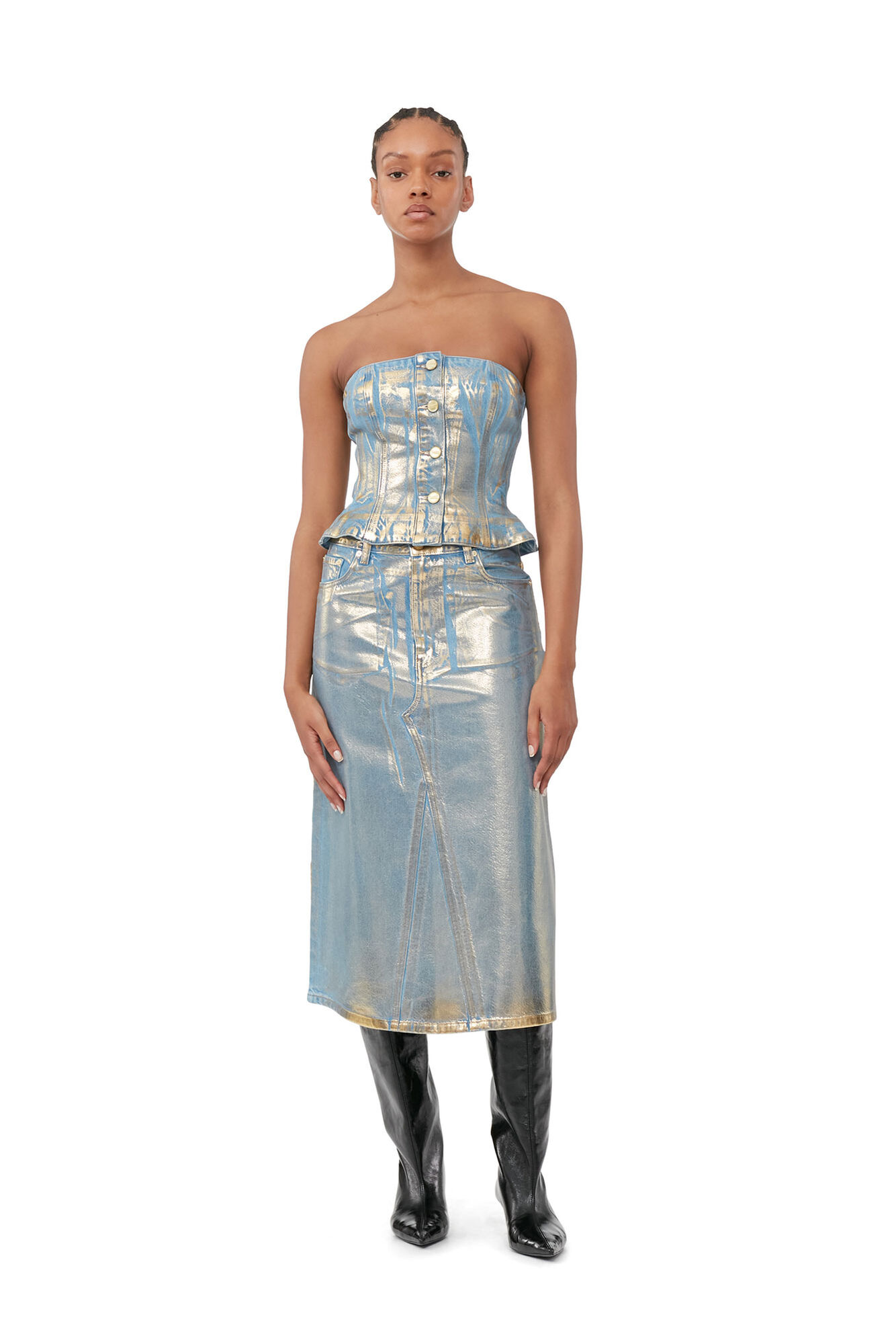 Gold Denim Top, Cotton, in colour Gold - 2 - GANNI