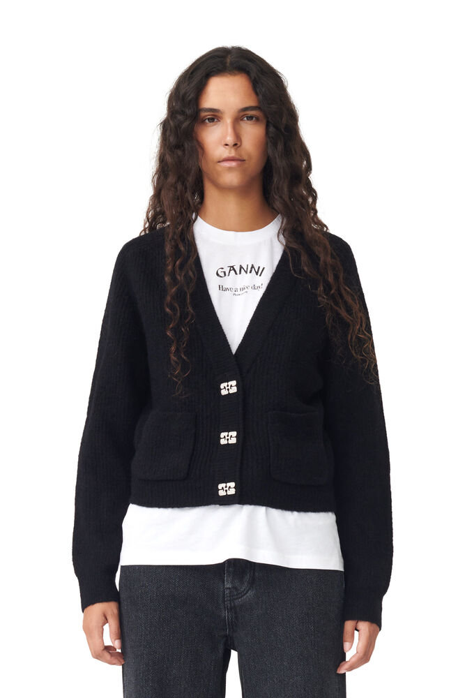 가니 가디건 GANNI Black Soft Wool Cardigan