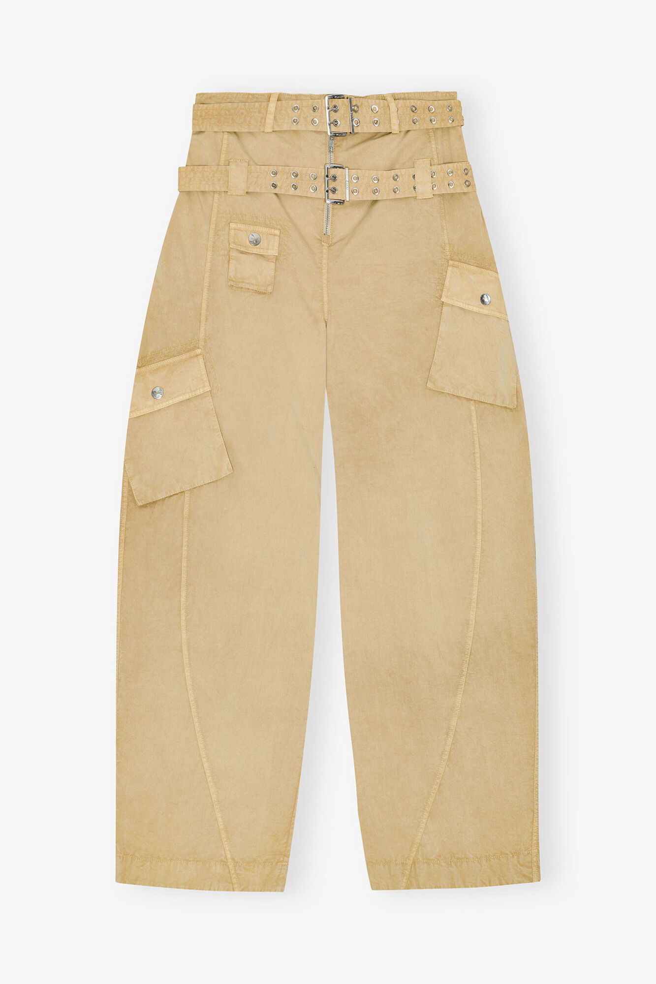 Washed Stretch Cotton Pocket Trousers, Organic Cotton, in colour Lark - 1 - GANNI