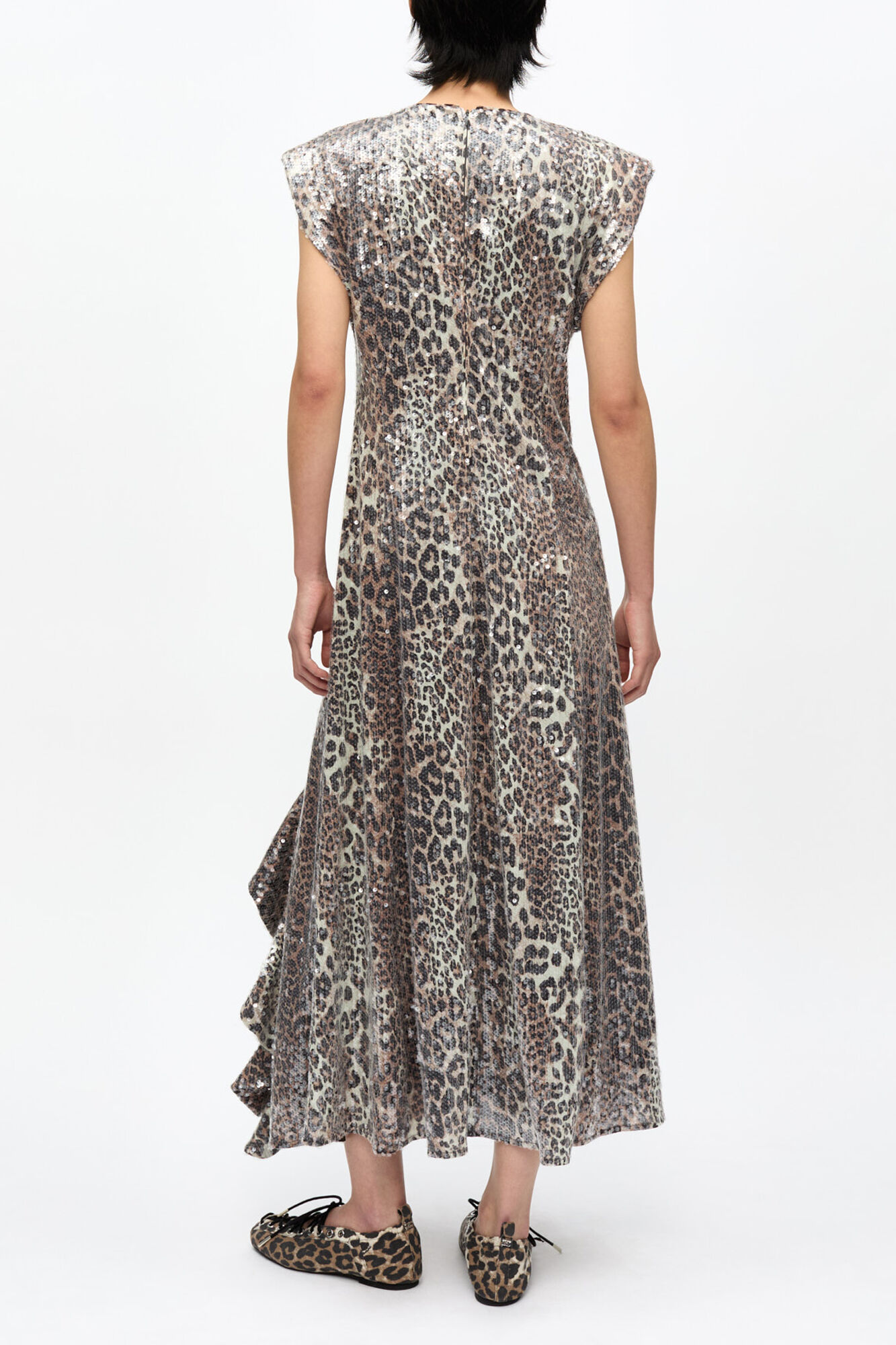 Leopard Stretch Sequins Long Dress, Recycled Polyester, in colour Leopard - 2 - GANNI