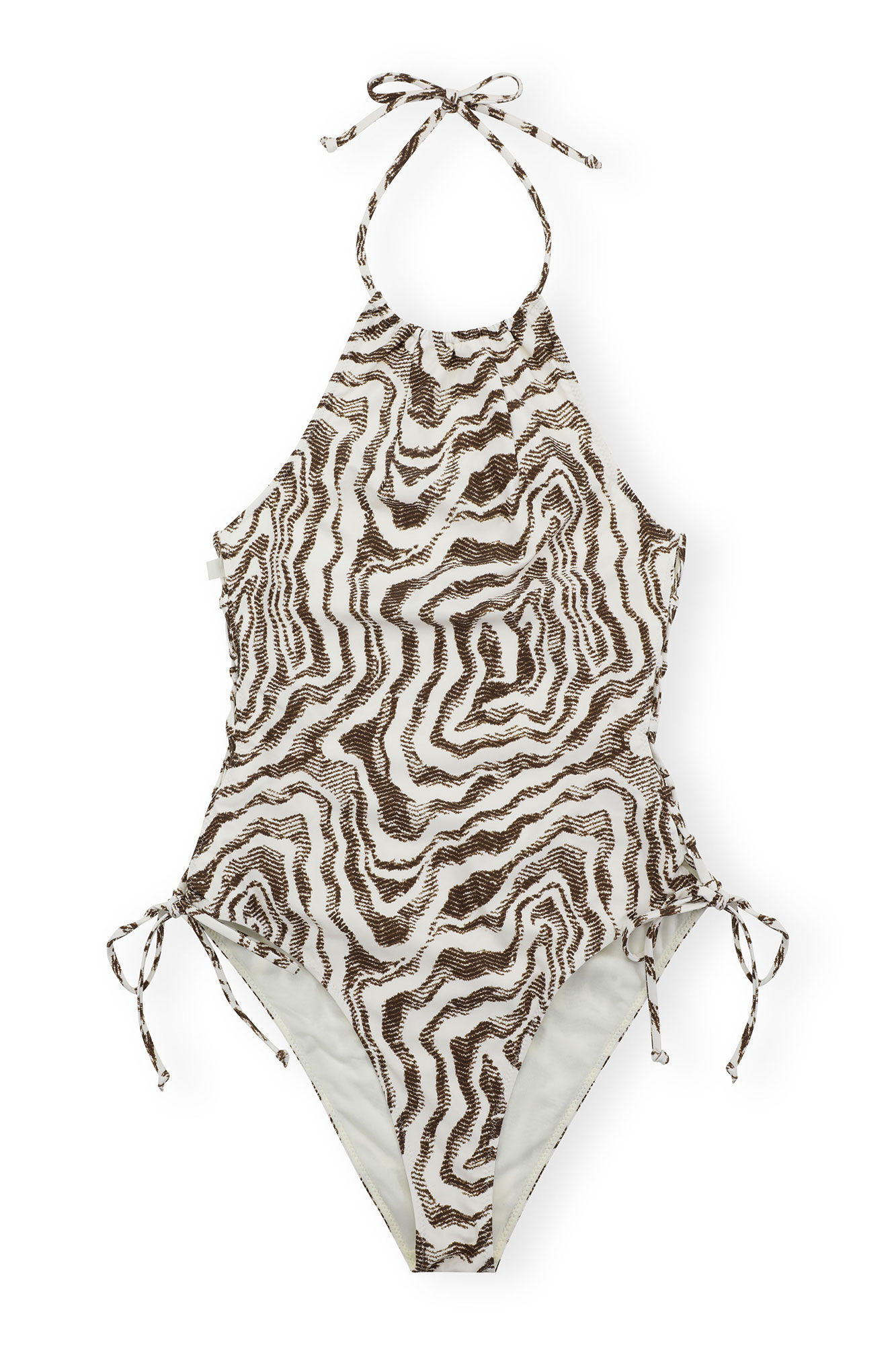 Recycled Printed Tieband Swimsuit, Elastane, in colour Egret - 1 - GANNI