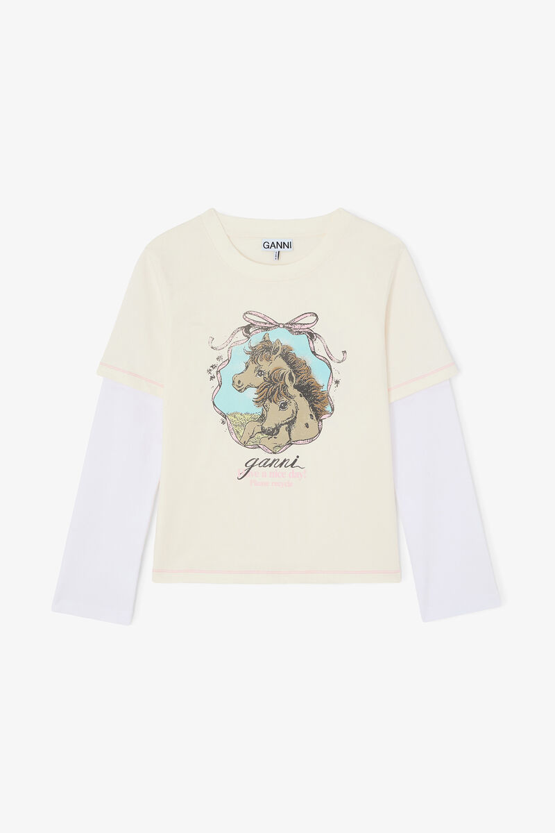 Baby Fit T-shirt with Horses, Organic Cotton, in colour Egret - 1 - GANNI