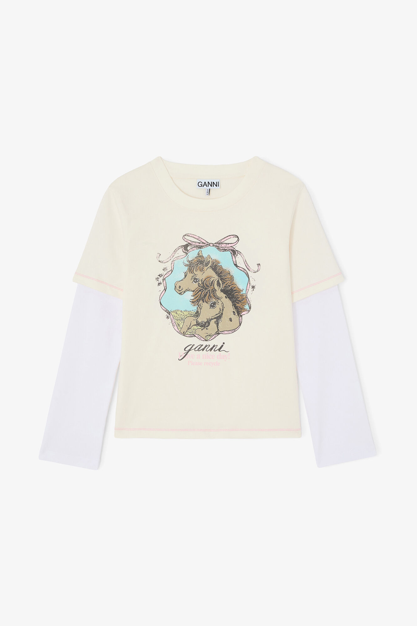 Baby Fit T-shirt with Horses, Organic Cotton, in colour Egret - 1 - GANNI