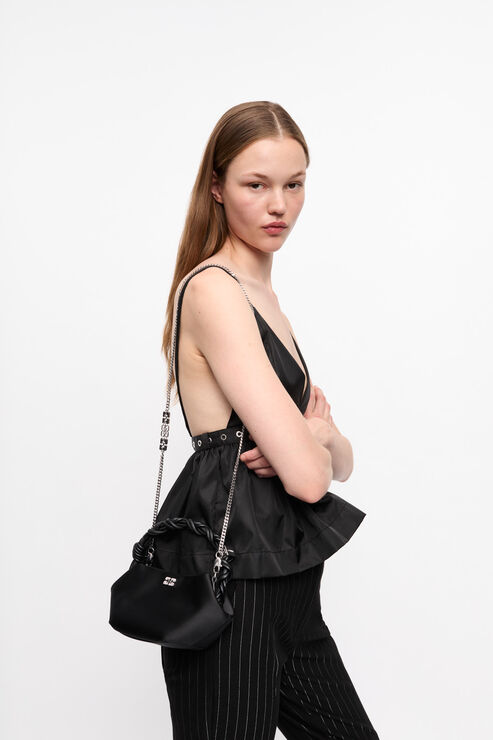 Satin Mini Ganni Bou Bag In Black Polyester Women's Recycled Polyester