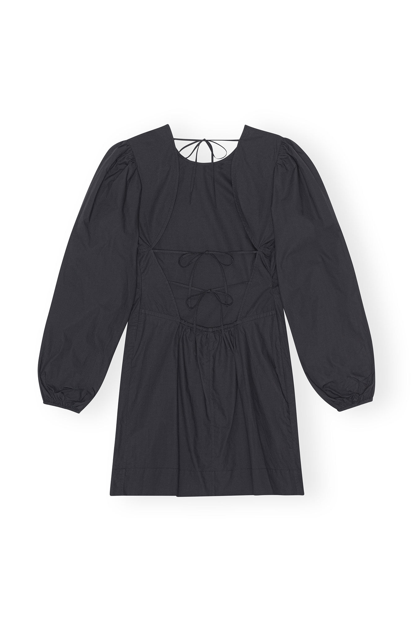 Cotton Poplin Open Back Mini Dress, Cotton, in colour Black - 2 - GANNI