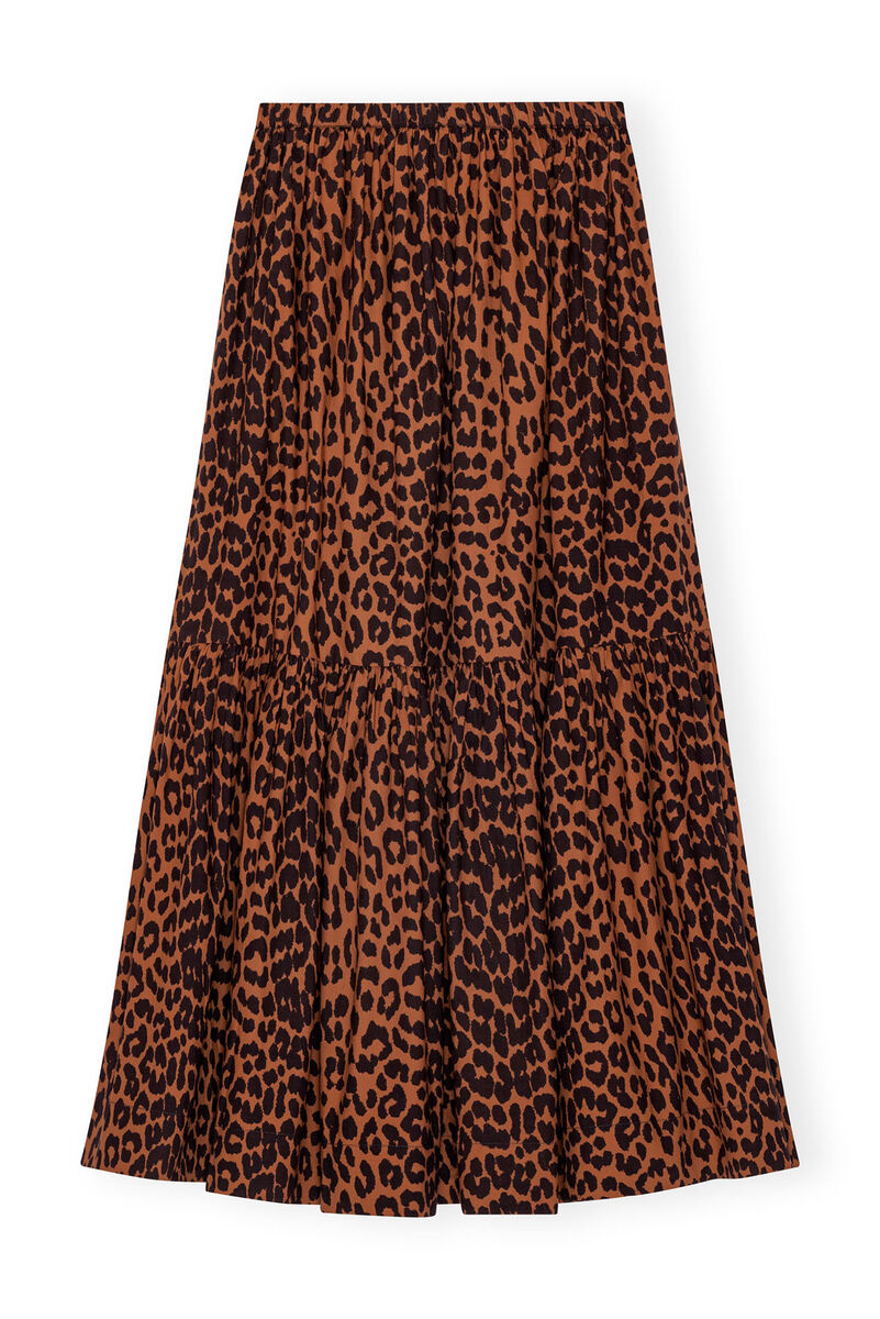 Cotton Poplin Maxi Flounce Skirt, Cotton, in colour Toffee - 2 - GANNI