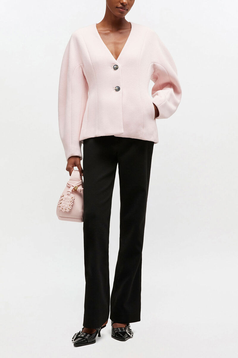 Pink Wool Blazer, Wool, in colour Ballerina - 1 - GANNI