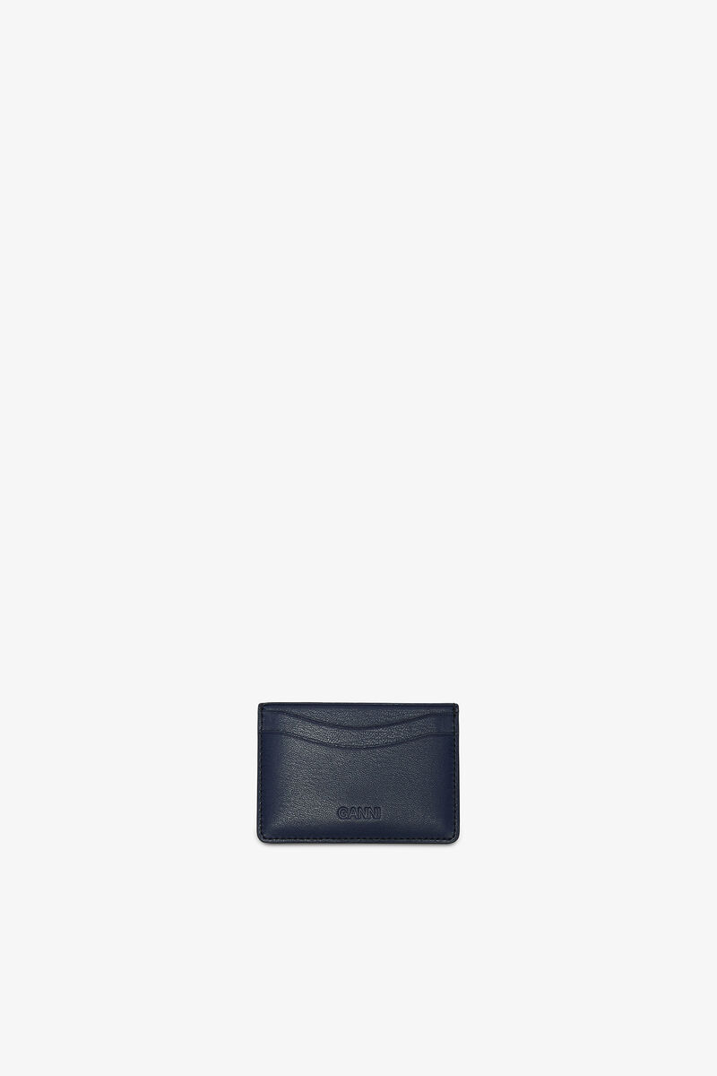 Bou-Kartenhalter mit B&auml;renprint, Recycled Leather, in colour Black/Iris - 2 - GANNI