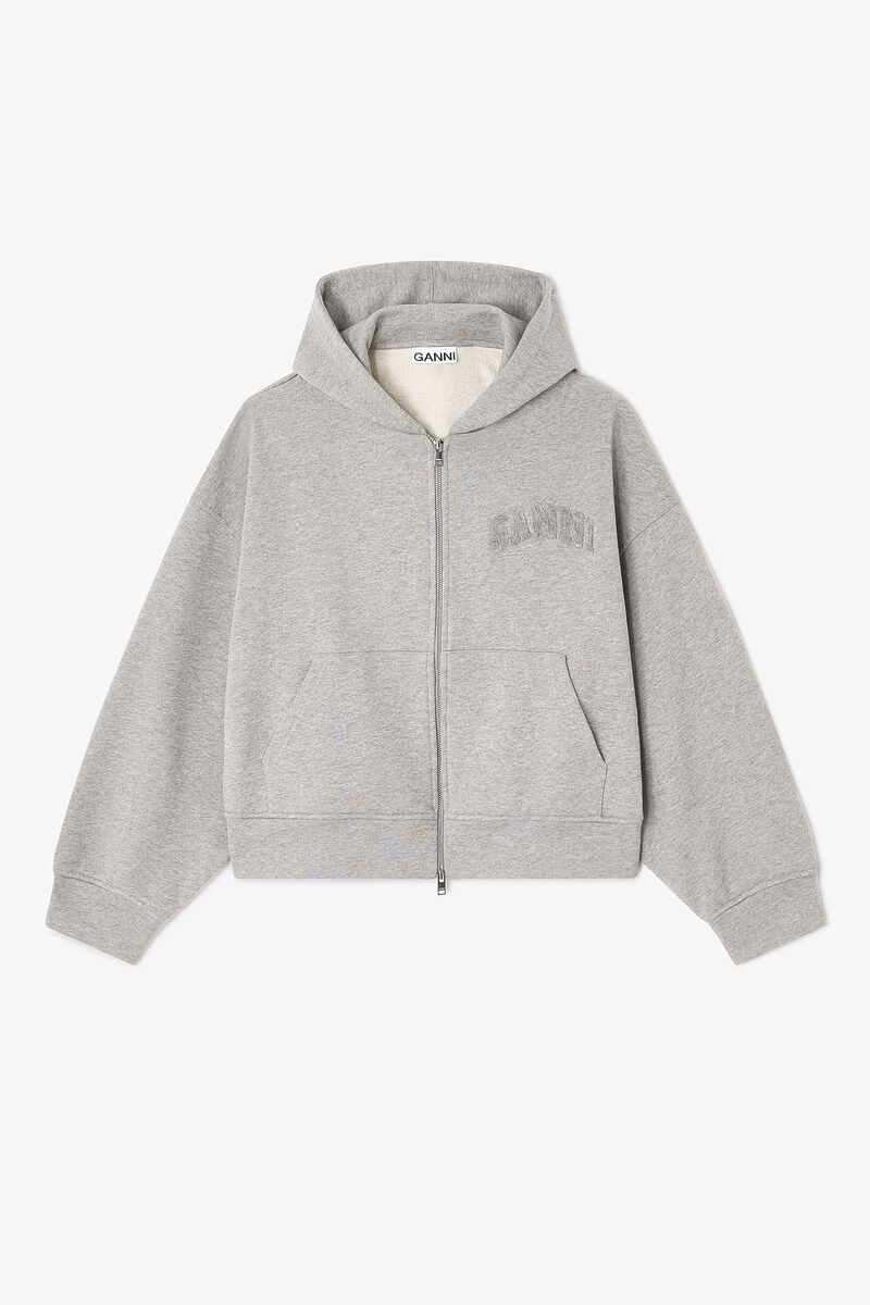 Grey Two-way Zip Hoodie, in colour Paloma Melange - 1 - GANNI