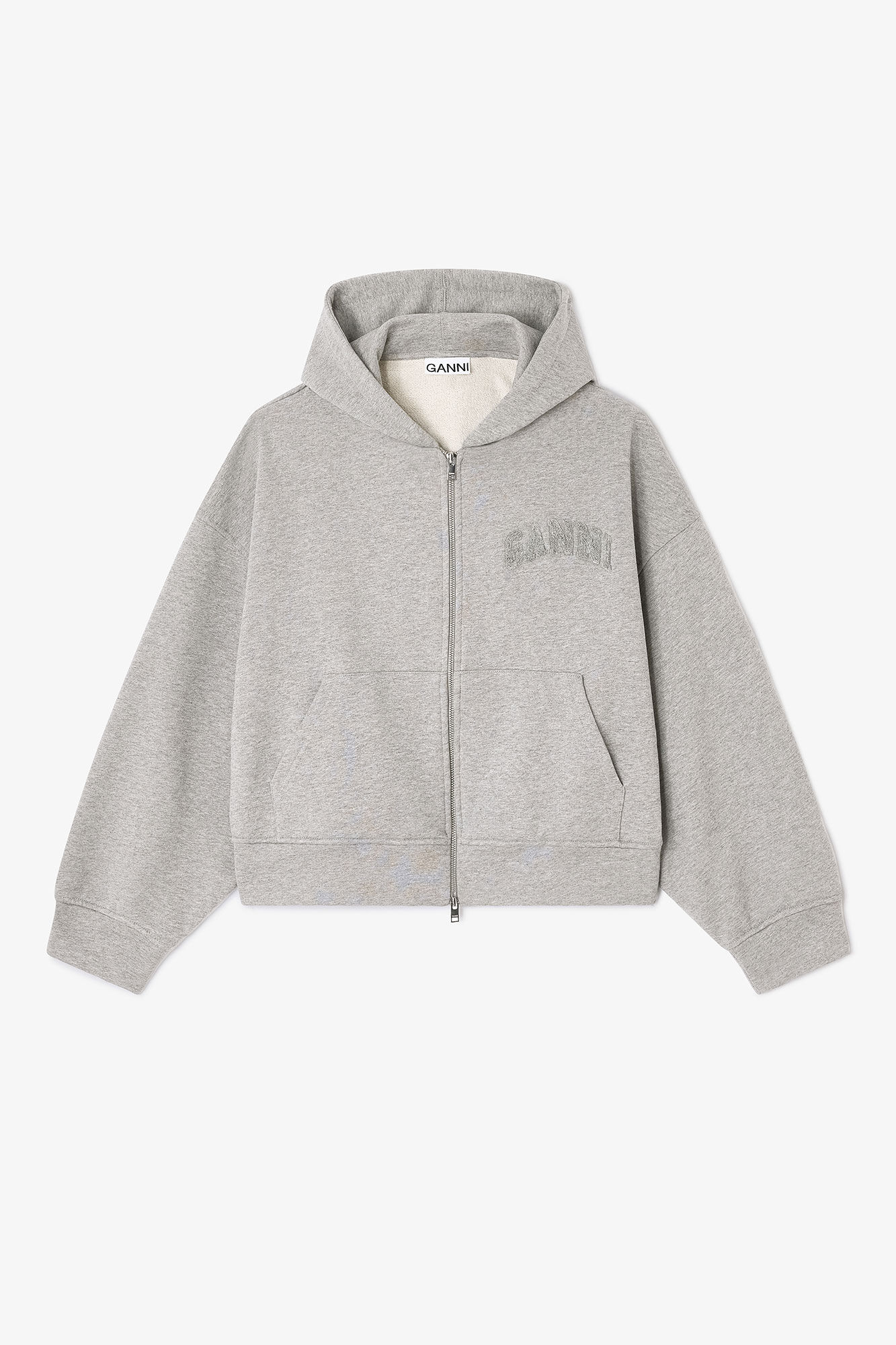 Grey Two-way Zip Hoodie, in colour Paloma Melange - 1 - GANNI