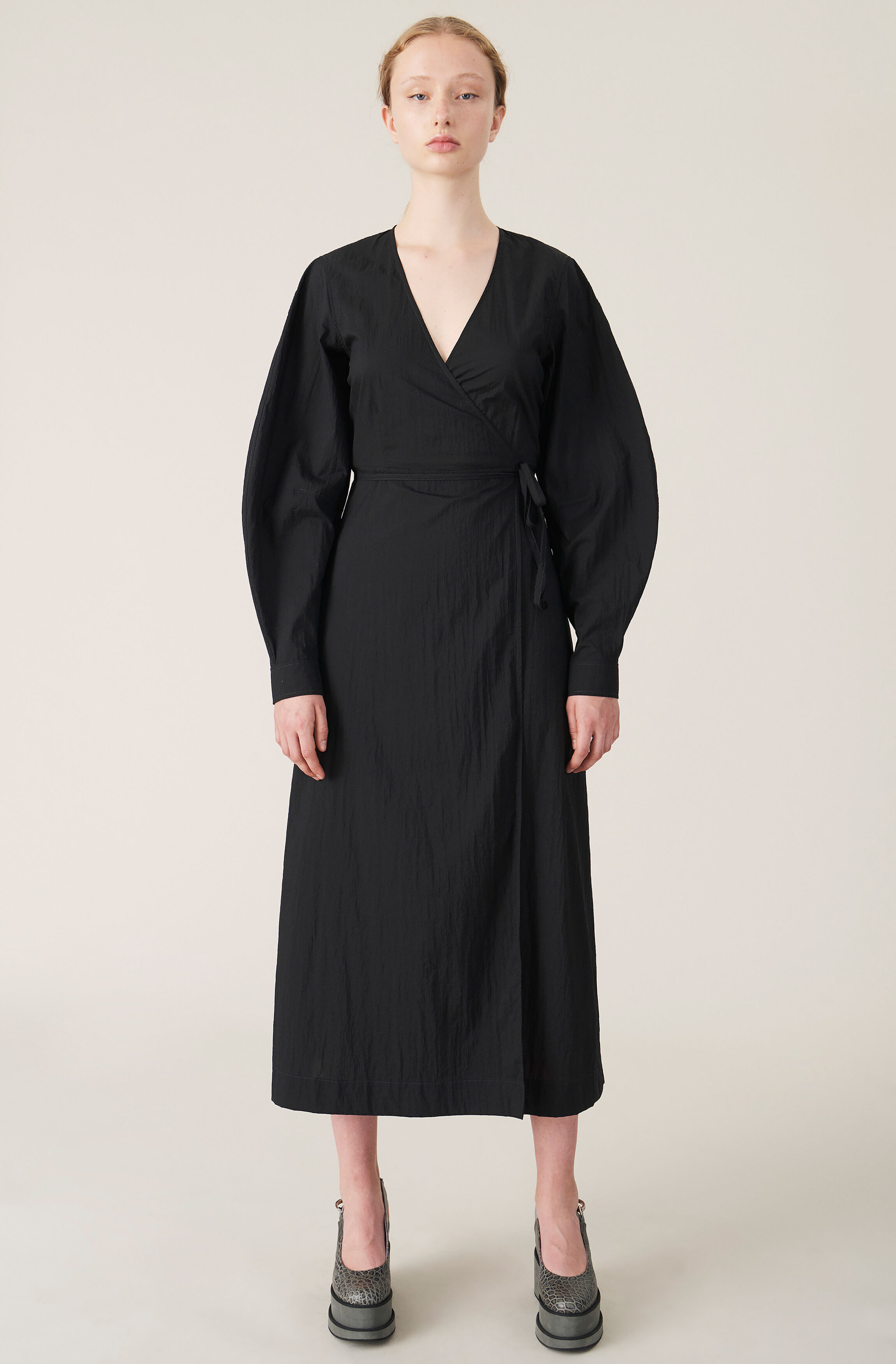 ganni wrap dress black