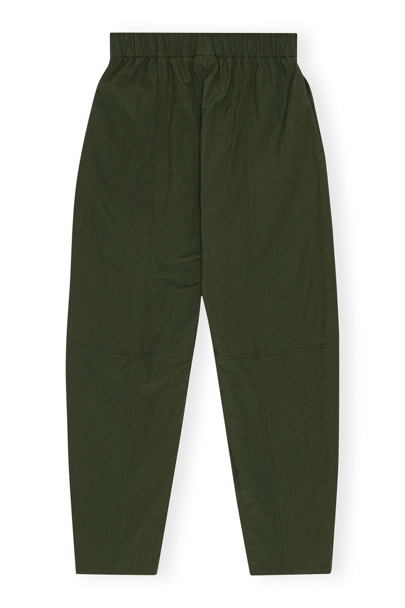 Green Cotton Crepe Elasticated Curve Pants, Cotton, in colour Kombu Green - 2 - GANNI