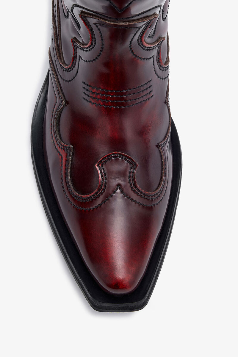 Mid Shaft Embroidered Western Boots in Burgundy, Polyurethane, in colour Black/Dark Burgundy - 3 - GANNI