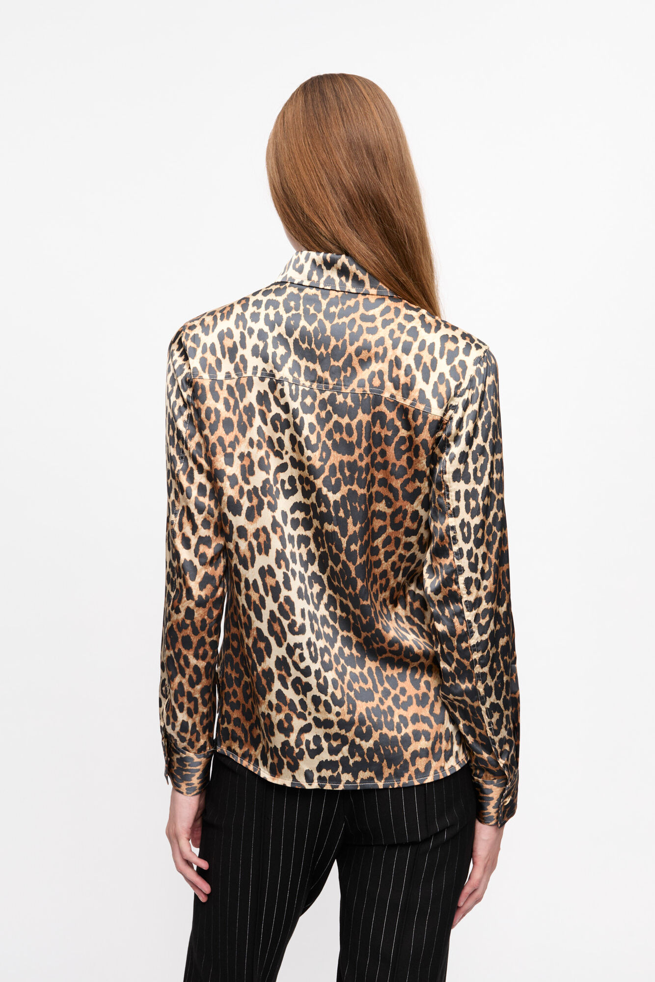 Leopard Print Satin Shirt, Spandex, in colour Leopard - 2 - GANNI