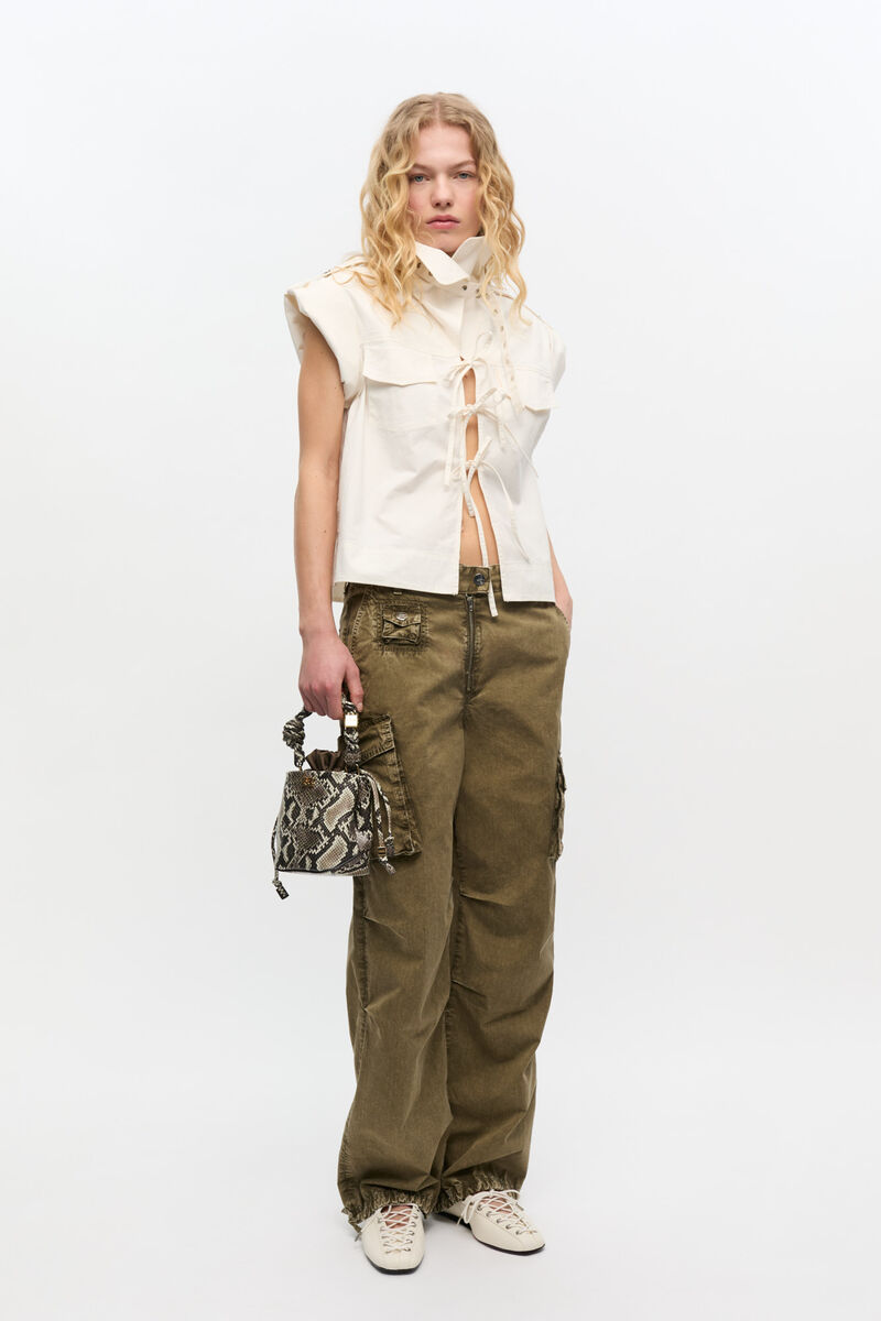 Green Washed Cotton Twill Trousers, Cotton, in colour Kalamata - 1 - GANNI