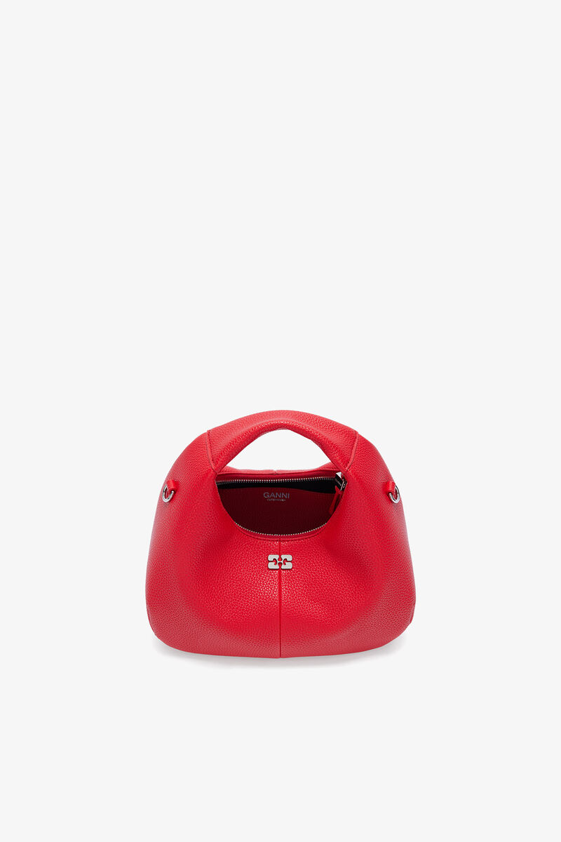 Mini Hobo Bag in Grained Red, Recycled Polyester, in colour Goji Berry - 3 - GANNI